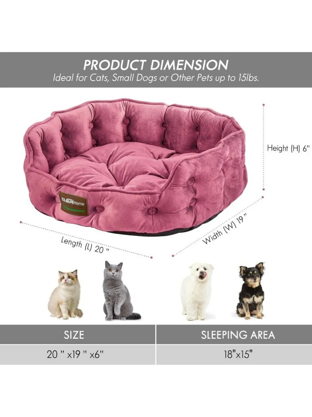 New Bed for Cats and Small Dogs up to 15lbs Washable Comfortable Pets Bed - Pink